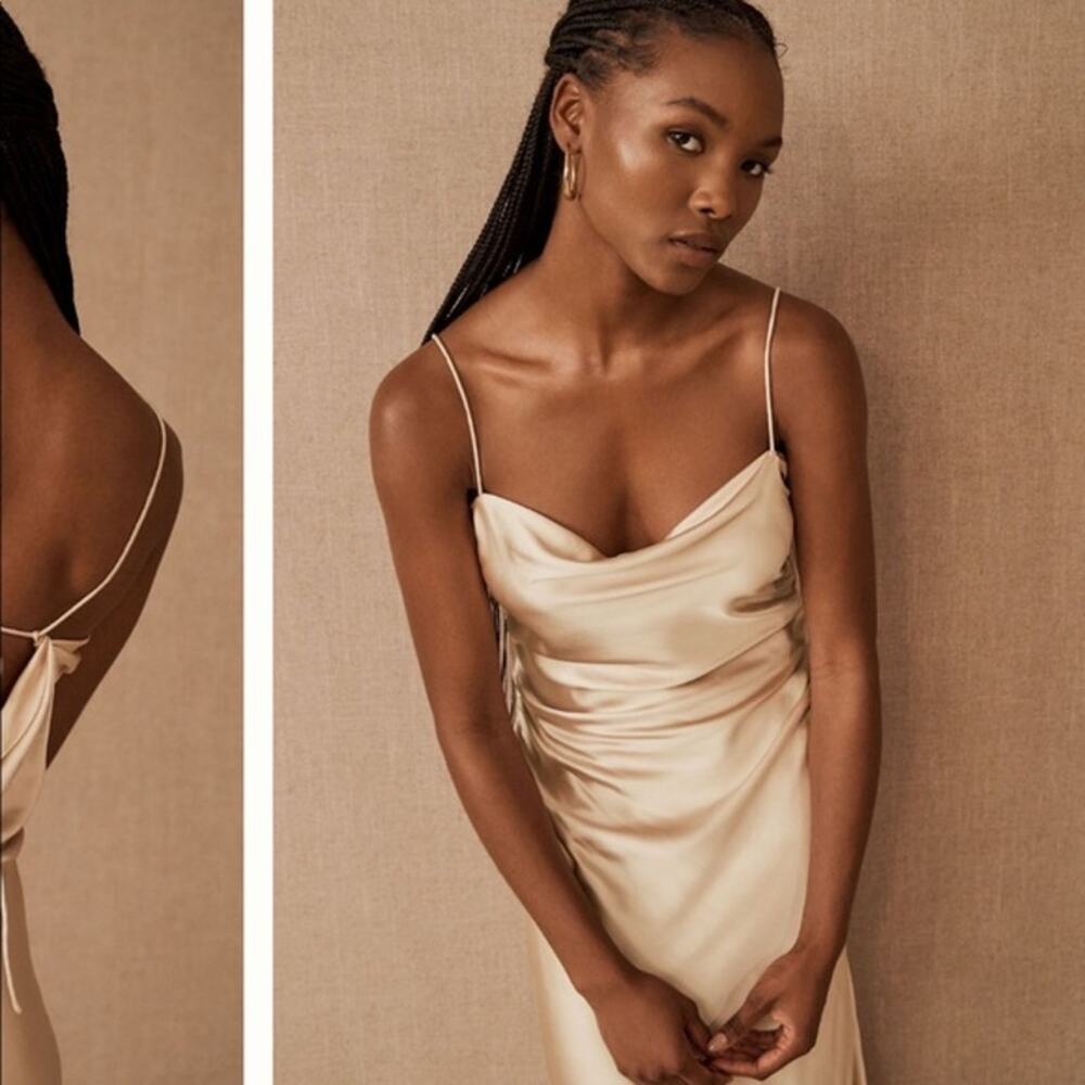 NWT Sachin & Babi Winter‎ Slip Dress in Gold Size 8 Satin Tie Back - Picture 2 of 14